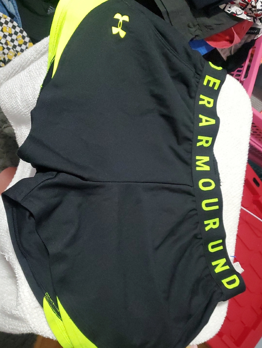 Under Armour Black and Neon Yellow Athletic Shorts